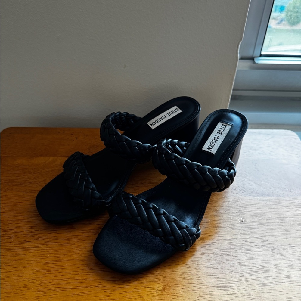 Steve Madden Black Braided Slide Sandals